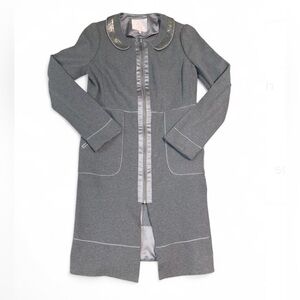 Rebecca Taylor Grey Round Collar Cotton Coat w/ Silver Sequins Gossip Girl